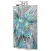 Abstracte blauwe groene vlinder Fantasy Fractal Ar Heupfles (Links)