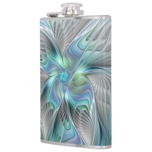 Abstracte blauwe groene vlinder Fantasy Fractal Ar Heupfles (Links)