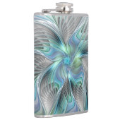 Abstracte blauwe groene vlinder Fantasy Fractal Ar Heupfles (Rechts)