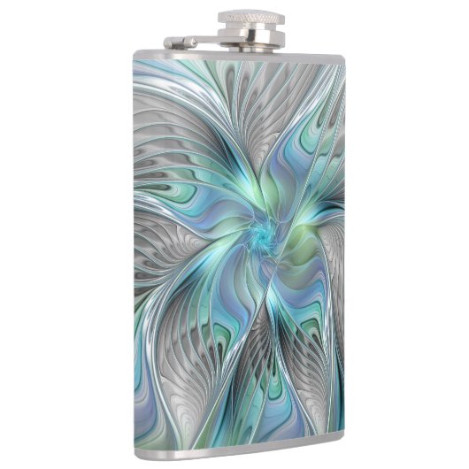 Abstracte blauwe groene vlinder Fantasy Fractal Ar Heupfles (Rechts)