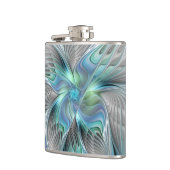 Abstracte blauwe groene vlinder Fantasy Fractal Ar Heupfles (Links)