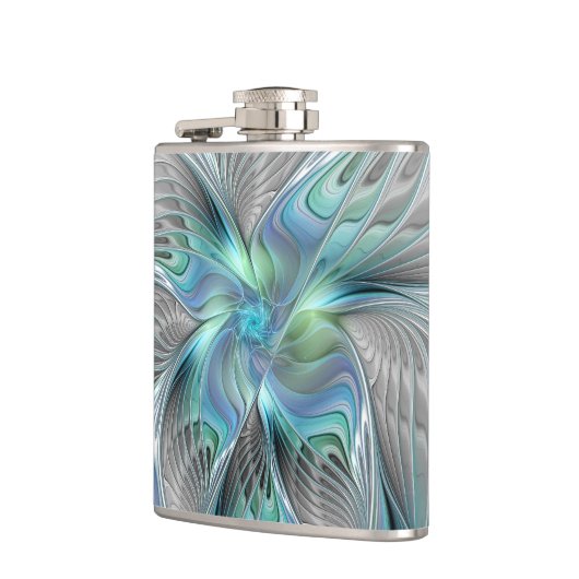 Abstracte blauwe groene vlinder Fantasy Fractal Ar Heupfles (Links)