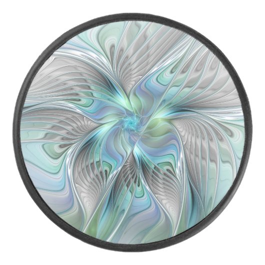 Abstracte blauwe groene vlinder Fantasy Fractal Ar Hockey Puck (Voorkant)