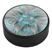 Abstracte blauwe groene vlinder Fantasy Fractal Ar Hockey Puck (3/4)
