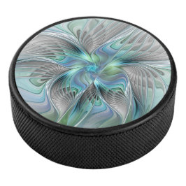 Abstracte blauwe groene vlinder Fantasy Fractal Ar Hockey Puck