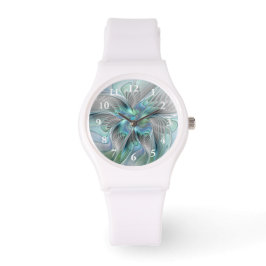 Abstracte blauwe groene vlinder Fantasy Fractal Ar Horloge