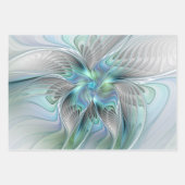 Abstracte blauwe groene vlinder Fantasy Fractal Ar Inpakpapier Vel (Voorkant 2)