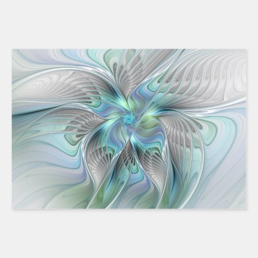 Abstracte blauwe groene vlinder Fantasy Fractal Ar Inpakpapier Vel (Voorkant 2)
