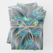 Abstracte blauwe groene vlinder Fantasy Fractal Ar Inpakpapier Vel (In situ)