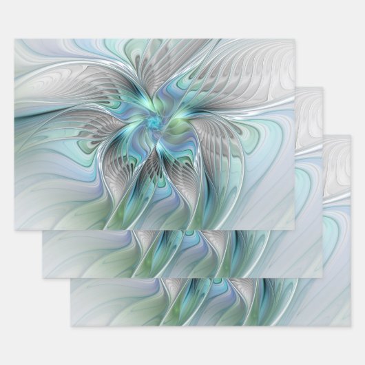 Abstracte blauwe groene vlinder Fantasy Fractal Ar Inpakpapier Vel (Set)