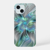 Abstracte blauwe groene vlinder Fantasy Fractal Ar iPhone 15 Case (Achterkant)