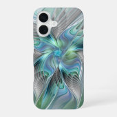 Abstracte blauwe groene vlinder Fantasy Fractal Ar iPhone 16 Hoesje (Achterkant)