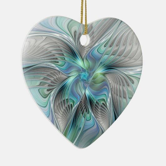 Abstracte blauwe groene vlinder Fantasy Fractal Ar Keramisch Ornament (Rechts)