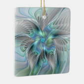 Abstracte blauwe groene vlinder Fantasy Fractal Ar Keramisch Ornament (Rechts)
