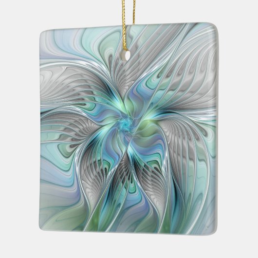 Abstracte blauwe groene vlinder Fantasy Fractal Ar Keramisch Ornament (Links)