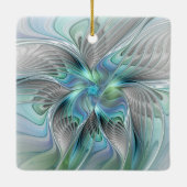 Abstracte blauwe groene vlinder Fantasy Fractal Ar Keramisch Ornament (Achterkant)