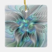 Abstracte blauwe groene vlinder Fantasy Fractal Ar Keramisch Ornament (Voorkant)