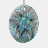Abstracte blauwe groene vlinder Fantasy Fractal Ar Keramisch Ornament (Rechts)