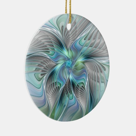 Abstracte blauwe groene vlinder Fantasy Fractal Ar Keramisch Ornament (Rechts)