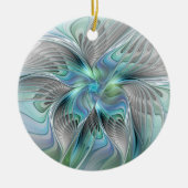 Abstracte blauwe groene vlinder Fantasy Fractal Ar Keramisch Ornament (Voorkant)