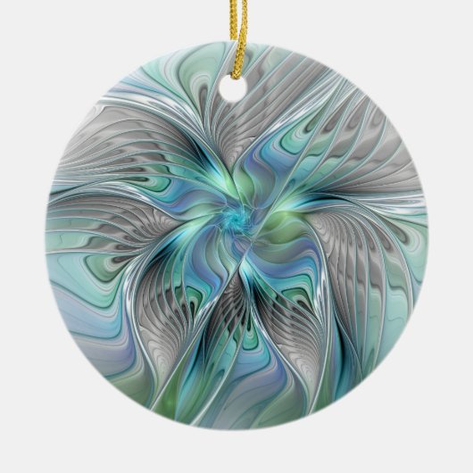 Abstracte blauwe groene vlinder Fantasy Fractal Ar Keramisch Ornament (Voorkant)