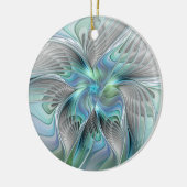 Abstracte blauwe groene vlinder Fantasy Fractal Ar Keramisch Ornament (Links)