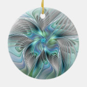 Abstracte blauwe groene vlinder Fantasy Fractal Ar Keramisch Ornament (Achterkant)