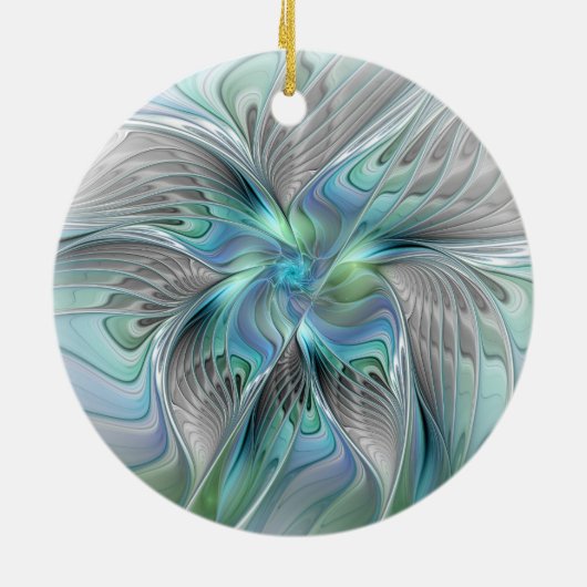 Abstracte blauwe groene vlinder Fantasy Fractal Ar Keramisch Ornament (Achterkant)