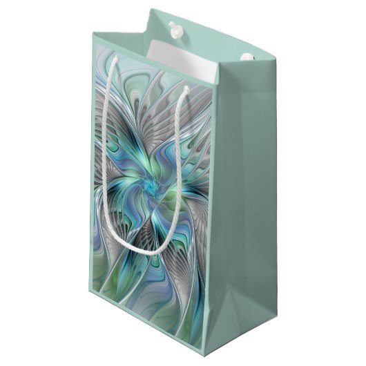 Abstracte blauwe groene vlinder Fantasy Fractal Ar Klein Cadeauzakje (Voorkant Gekanteld)