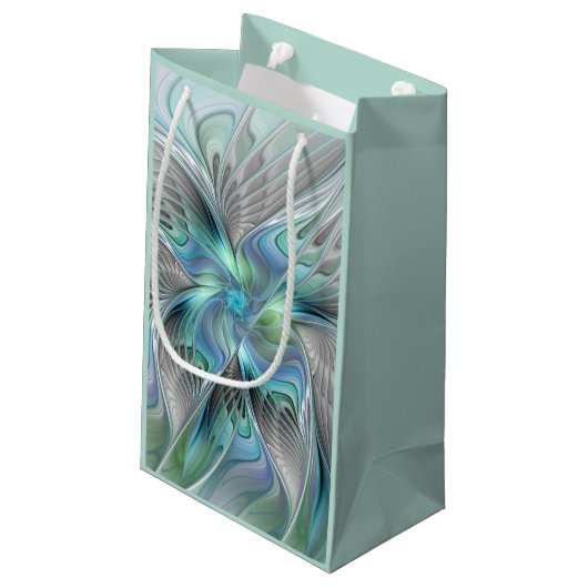 Abstracte blauwe groene vlinder Fantasy Fractal Ar Klein Cadeauzakje (Achterkant Gekanteld)