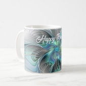 Abstracte blauwe groene vlinder Fantasy Fractal Ar Koffiemok (Voorkant links)