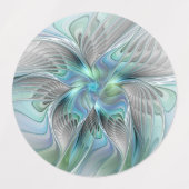 Abstracte blauwe groene vlinder Fantasy Fractal Ar Labels (Design 2)