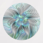 Abstracte blauwe groene vlinder Fantasy Fractal Ar Labels (Design 1)