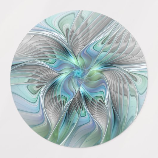 Abstracte blauwe groene vlinder Fantasy Fractal Ar Labels (Design 1)