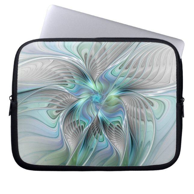 Abstracte blauwe groene vlinder Fantasy Fractal Ar Laptop Sleeve (Voorkant)