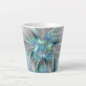 Abstracte blauwe groene vlinder Fantasy Fractal Ar Latte Mok (Voorkant)
