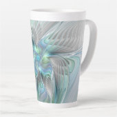 Abstracte blauwe groene vlinder Fantasy Fractal Ar Latte Mok (Rechterhoek)