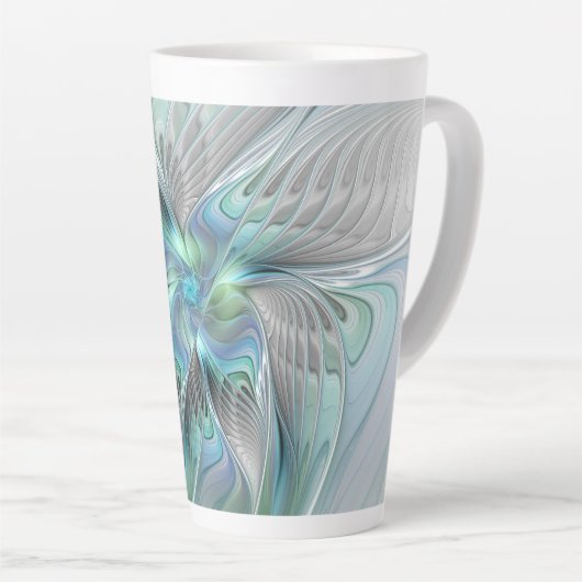 Abstracte blauwe groene vlinder Fantasy Fractal Ar Latte Mok (Rechterhoek)