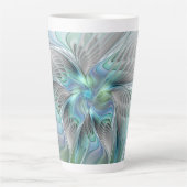 Abstracte blauwe groene vlinder Fantasy Fractal Ar Latte Mok (Voorkant)