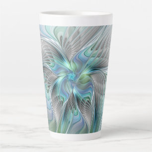 Abstracte blauwe groene vlinder Fantasy Fractal Ar Latte Mok