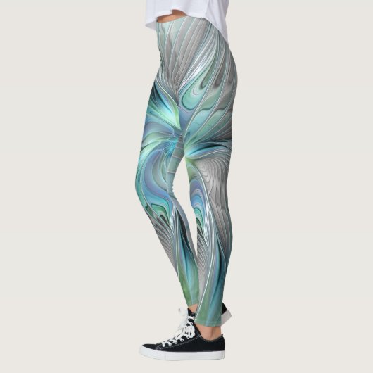 Abstracte blauwe groene vlinder Fantasy Fractal Ar Leggings (Links)