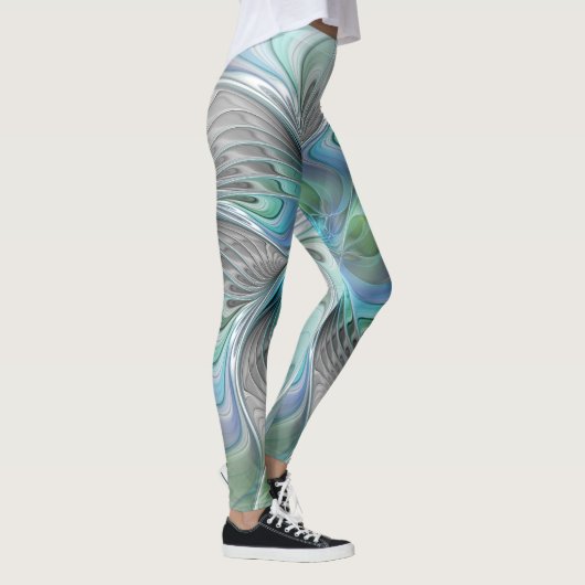 Abstracte blauwe groene vlinder Fantasy Fractal Ar Leggings (Rechts)