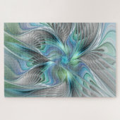 Abstracte blauwe groene vlinder Fantasy Fractal Ar Legpuzzel (Horizontaal)