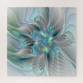 Abstracte blauwe groene vlinder Fantasy Fractal Ar Legpuzzel (Horizontaal)