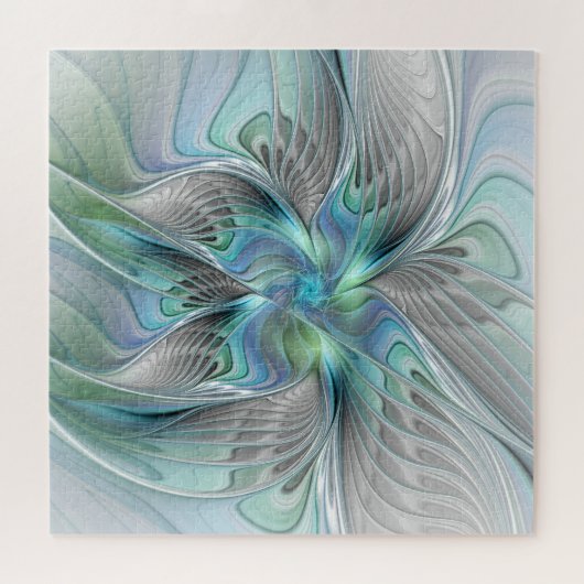 Abstracte blauwe groene vlinder Fantasy Fractal Ar Legpuzzel (Horizontaal)