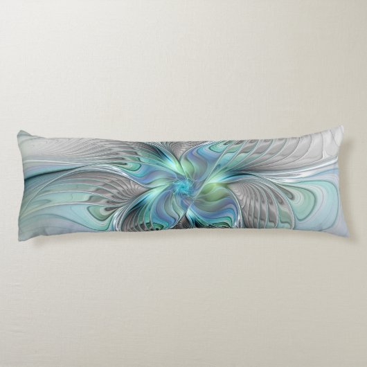 Abstracte blauwe groene vlinder Fantasy Fractal Ar Lichaamskussen (Achterkant)