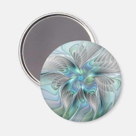 Abstracte blauwe groene vlinder Fantasy Fractal Ar Magneet (Voorkant / Achterkant)