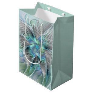Abstracte blauwe groene vlinder Fantasy Fractal Ar Medium Cadeauzakje