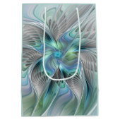 Abstracte blauwe groene vlinder Fantasy Fractal Ar Medium Cadeauzakje (Achterkant)