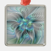 Abstracte blauwe groene vlinder Fantasy Fractal Ar Metalen Ornament (Voorkant)